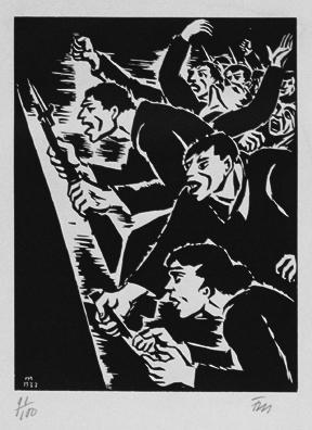 Frans Masereel, Angriff (aus der Folge "Expiations", Paris), 1933, Holzschnitt, Plattenmaße: 25 ...