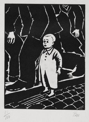 Frans Masereel, Knabe auf Straße (aus der Folge "Expiations", Paris), 1933, Holzschnitt, Platte ...