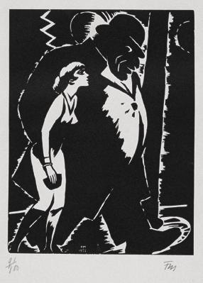 Franz Masereel, Paar bei Nacht (aus der Folge "Expiations", Paris), 1933, Holzschnitt, Belveder ...