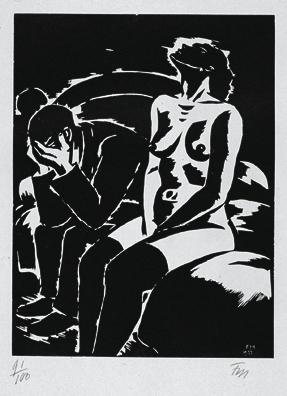 Frans Masereel, Sitzendes Paar (aus der Folge "Expiations", Paris), 1933, Holzschnitt, Plattenm ...