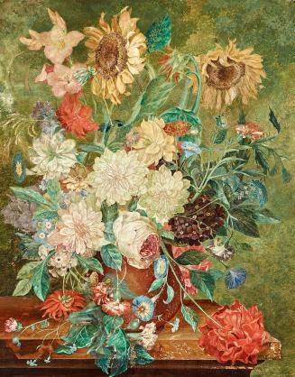 Kurt Geibel-Hellmeck, Blumenstrauß mit Sonnenblumen, vor 1940, Öl auf Leinwand auf Holz, 100 x  ...