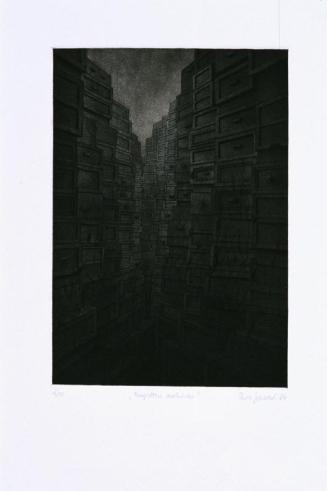 Ewa Sarad, Vergessene Archive, 1984, Radierung auf Papier, 25 x 17 cm, Belvedere, Wien, Inv.-Nr ...