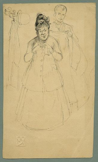Max Kurzweil, Szene in einer Garderobe, um 1890, Tusche in Schwarz (recto), Bleistift (verso),  ...