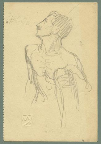 Max Kurzweil, Männlicher Halbakt, linke Hand am linken Knie, um 1895/1900, Bleistift auf Papier ...