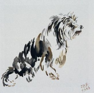 Fritzi Ecker-Houdek, Sitzender Hund, 1956, Wasserfarbe auf Papier, 14 x 14 cm, Belvedere, Wien, ...