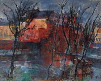 Gerhart Frankl, London, Garten und Häuser II, 1946, Öl auf Leinwand, 54,5 × 68 cm, Schenkung Ge ...