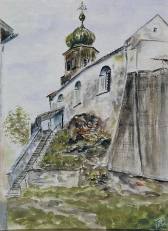 Fritzi Ecker-Houdek, Sankt Ulrichsberg bei Deggendorf, 1956, Wasserfarbe auf Papier, 30 x 22,5  ...