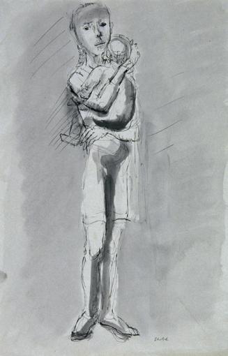 Georg Ehrlich, Die Geschwister (Studie zu gleichnamiger Skulptur), 1933, Tusche, Feder, Pinsel, ...