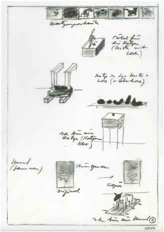 Cornelius Kolig, Entwurfskizze, 2003, Bleistift auf Polyesterfolie, 29,8 × 20,9 cm, Belvedere,  ...