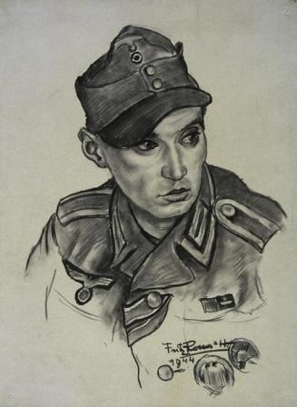 Fritz-Rocca-Humpoletz, Soldat, 1944, Kohle auf Papier, 60 x 44 cm, Belvedere, Wien, Inv.-Nr. 76 ...