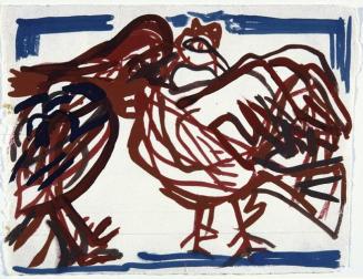 Gustav Hessing, Komposition mit Hahn, 1954, Deckfarben auf Papier, 23 x 30 cm, Belvedere, Wien, ...