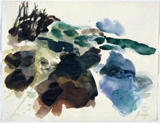Gustav Hessing, Landschaftsstudie, 1960, Deckfarben auf Papier, 25 x 32 cm, Belvedere, Wien, In ...