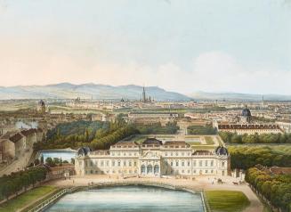 Franz Josef Sandmann, Schloss Belvedere, um 1847/1848, Kolorierte Lithographie, Passepartout-Au ...
