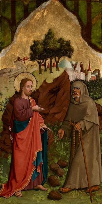 Meister von Schloss Lichtenstein, Versuchung Christi, um 1445/1450, Malerei auf Tannenholz, neo ...