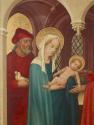 Meister der Darbringungen, Darbringung Christi im Tempel, um 1420/1425, Detail, Malerei auf Tan ...