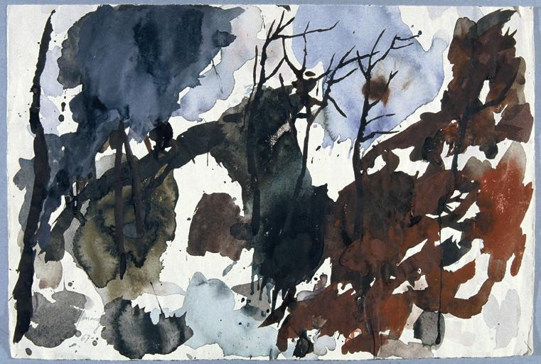Gustav Hessing, Baumlandschaft, 1967, Deckfarben auf Papier, 32 x 48 cm, Belvedere, Wien, Inv.- ...