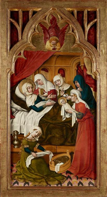 Meister von Schloss Lichtenstein, Geburt Mariens, um 1445/1450, Malerei auf Tannenholz, neogoti ...
