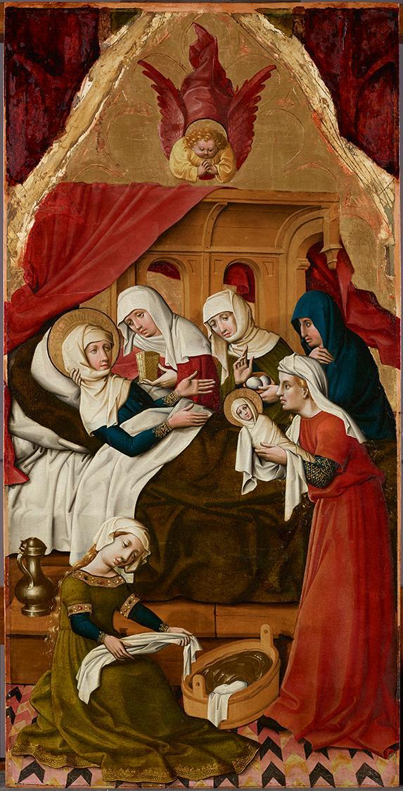 Meister von Schloss Lichtenstein, Geburt Mariens, um 1445/1450, Malerei auf Tannenholz, neogoti ...