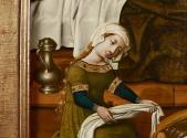 Meister von Schloss Lichtenstein, Geburt Mariens, um 1445/1450, Detail, Malerei auf Tannenholz, ...