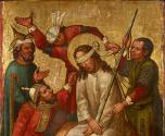 Meister des Andreasaltars, Verspottung Christi, um 1450, Malerei auf Tannenholz, 103 × 67,4 × 1 ...