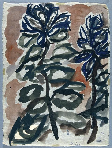 Gustav Hessing, Blaue Blumen, 1930, Deckfarben auf Papier, 43 x 31 cm, Belvedere, Wien, Inv.-Nr ...