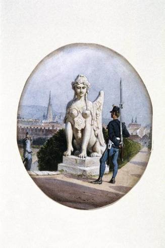 Carl Goebel, Ein Infanterist als Wachtposten vor dem Oberen Belvedere, 1867/1880, Aquarell auf  ...