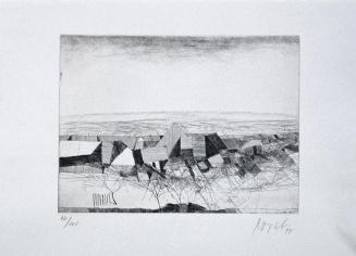 Karl Korab, Landschaft mit Gehöft, 1997, Radierung, 24,5 x 33,5 cm, Belvedere, Wien, Inv.-Nr. 9 ...