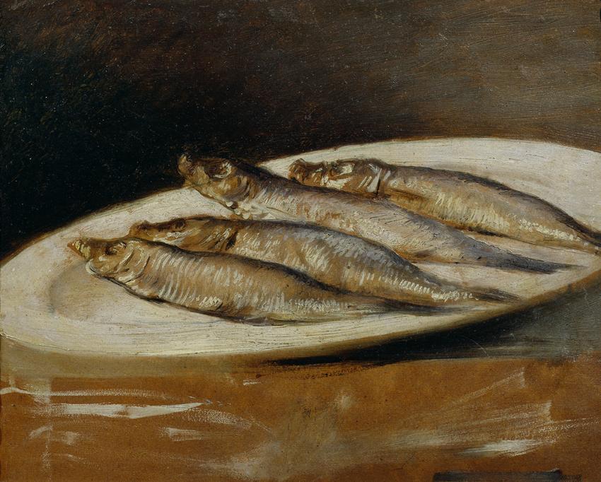 Josef Navrátil, Sardellen, Öl auf Papier, 20,5 x 26 cm, Belvedere, Wien, Inv.-Nr. 1174