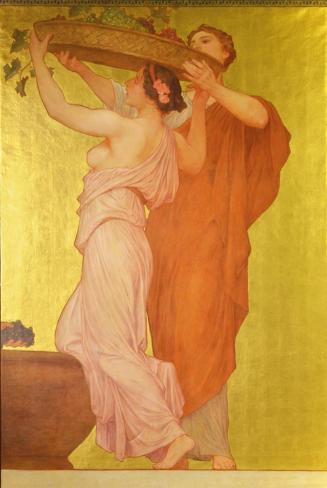 Eduard Lebiedzki, Weinbau, 1907–1911, Öl auf Leinwand, vergoldet, 220 × 150 cm, Dauerleihgabe P ...