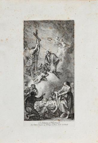 Martin Johann Schmidt, Apotheose des heiligen Johannes von Nepomuk, 1770, Radierung, 23,2 x 11  ...