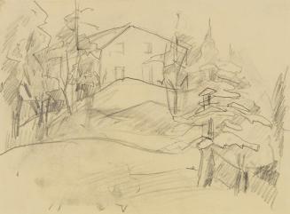 Anny Dollschein, Haus im Wald, Bleistift, 20,5 × 28 cm, Belvedere, Wien, Inv.-Nr. 11046/34