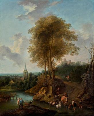 Christian Hilfgott Brand, Landschaft mit drei Bäumen und Kirche, 1746 (?), Öl auf Leinwand, 80  ...