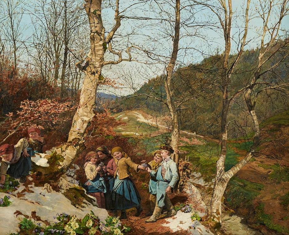 Ferdinand Georg Waldmüller, Vorfrühling im Wienerwald, 1861, Öl auf Holz, 52 x 66 cm, Belvedere ...