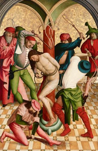 Rueland Frueauf d. Ä., Geißelung Christi, 1491, Malerei auf Fichtenholz, 208,3 × 134,6 cm, Belv ...