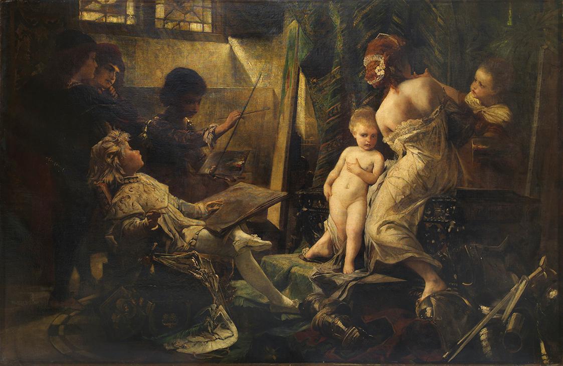 Hans Makart, Allegorie der Malerei, 1871, Öl auf Leinwand, 188 x 289 cm, Dauerleihgabe aus Priv ...