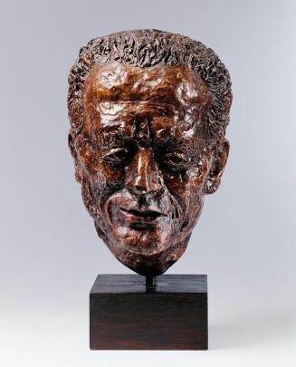 Hansi Böhm, Prof. Erwin Schrödinger, 1989, Modelliermasse, Holzsockel, 31 cm, Belvedere, Wien,  ...