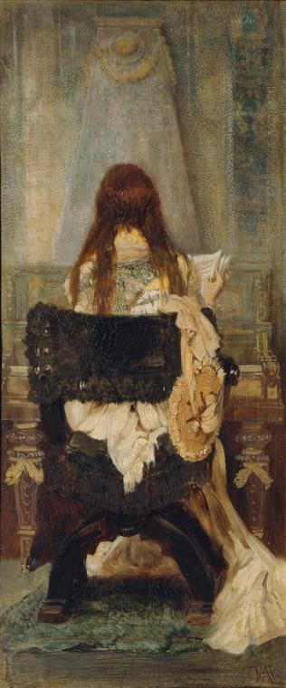 Hans Makart, Dame am Spinett, 1871, Öl auf Leinwand, 83 x 35,7 cm, Belvedere, Wien, Inv.-Nr. 14 ...