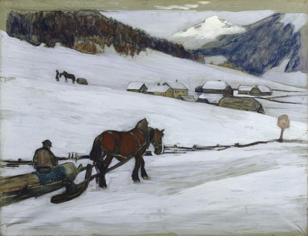 Oswald Roux, Bauernschlitten im Schnee, 1904, Gouache auf Papier, 66 x 86 cm, Belvedere, Wien,  ...
