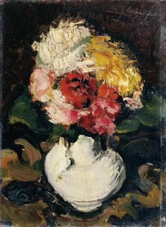 Anton Faistauer, Blumenbouquet in weißer Vase, 1917, Öl auf Leinwand auf Karton aufgezogen, 29  ...
