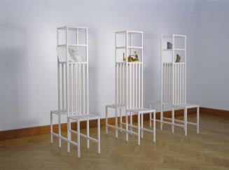 Christine und Irene Hohenbüchler, Kommunikationsmöbel, 1997, Holz (bemalt), Mischtechnik, je: 2 ...