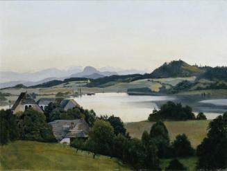 Hans Frank, Kärntner Landschaft (Kraiger-See mit Ulrichsberg), 1920, Öl auf Karton, 38 x 50 cm, ...