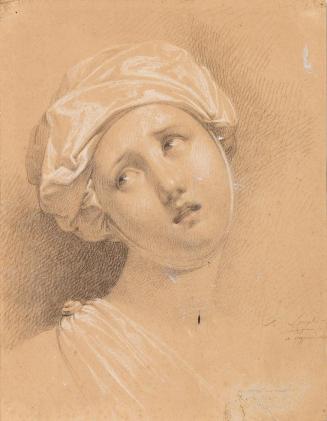 Mädchenkopf mit Haube, 1750/1800, Schwarze, rote und weiße Kreide auf Papier, 33,5 × 25,8 cm, B ...