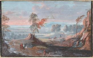 Felsige Landschaft mit Türken zu Pferd und zu Fluss, 18. Jahrhundert, Aquarell, 11,5 × 18,5 cm, ...