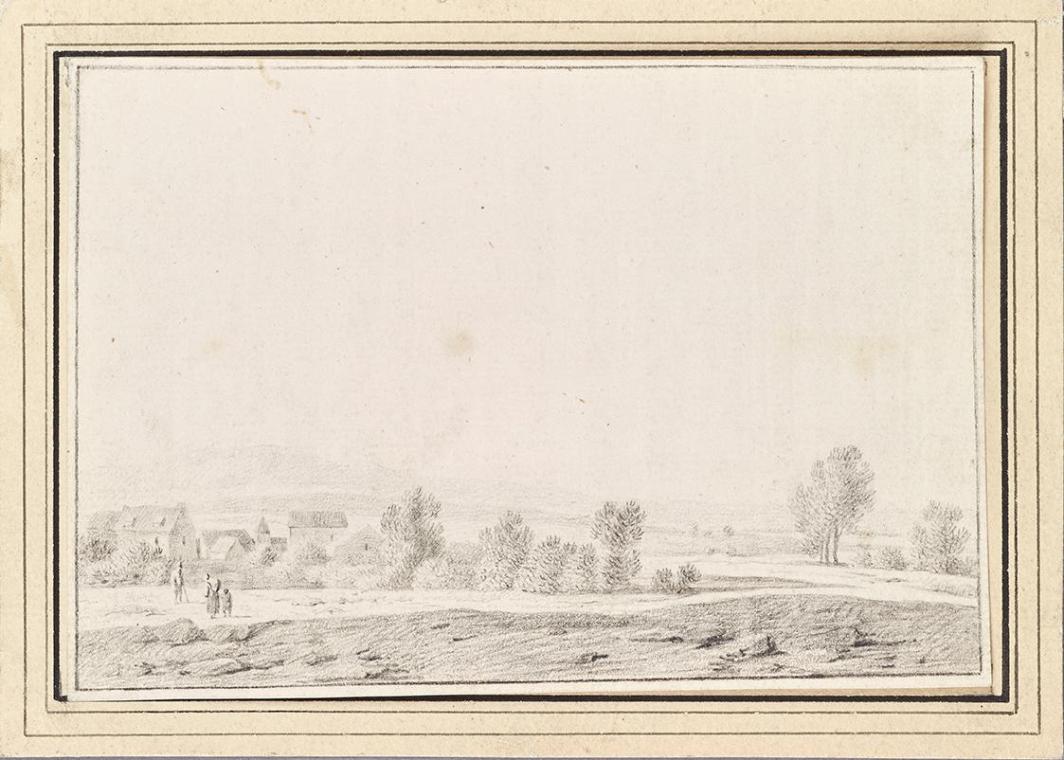 Landschaft mit Dorf, 18. Jahrhundert, Bleistift auf Papier, 10,5 × 15,2 cm, Belvedere, Wien, In ...
