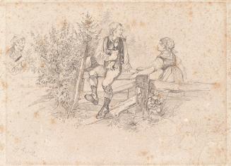 Josef Gisela, Belauschtes bäuerliches Liebespaar, 1887, Bleistift auf Papier, 17,7 × 24,3 cm, B ...