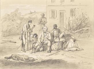 Wilhelm Richter, Drei Offiziere nach der Schlacht von Solferino, 1860, Bleistift, weiß gehöht,  ...