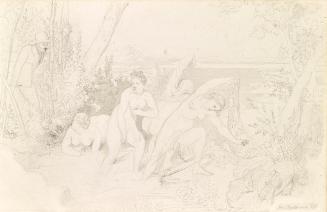 Johann Baptist Reiter, Maler überrascht vier Badende (recto), 1835, Bleistift auf Papier, 18,8  ...