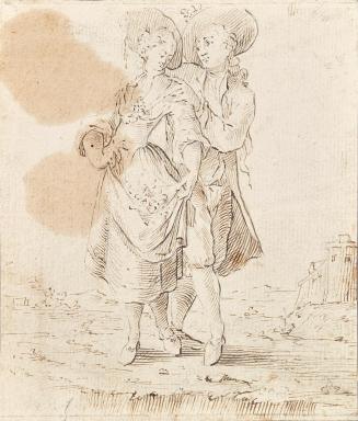 Liebespaar in weiter Landschaft, 1730/1770, Feder auf Papier, 14,6 × 12,3 cm, Belvedere, Wien,  ...