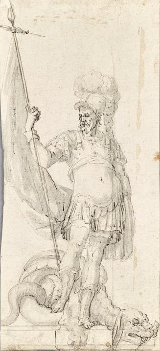 Heiliger Georg mit dem Drachen, 1600/1700, Tusche, laviert auf Papier, 24,7 × 10,9 cm, Belveder ...