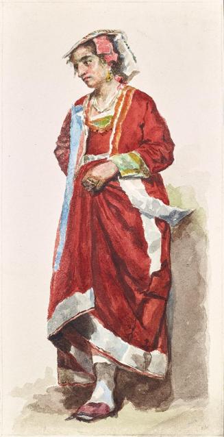 Albin Stein, Weibliche Kostümstudie - Mittelitalien, um 1860, Aquarell, 28,3 × 14,4 cm, Belvede ...